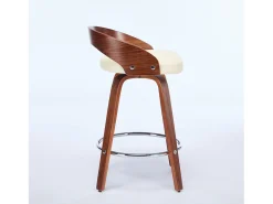 Juego de 2 taburetes de bar giratorios en PU con respaldo bajo - Beige y madera oscura