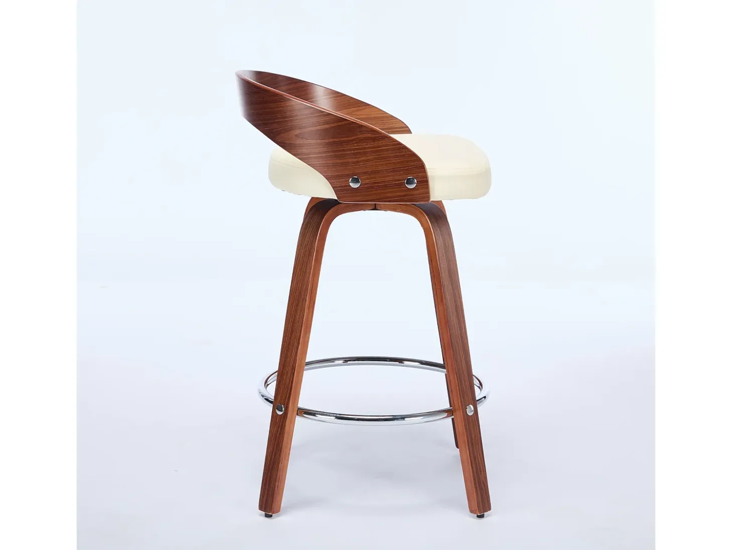 Juego de 2 taburetes de bar giratorios en PU con respaldo bajo - Beige y madera oscura