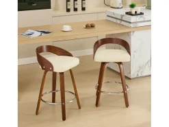 Juego de 2 taburetes de bar giratorios en PU con respaldo bajo - Beige y madera oscura