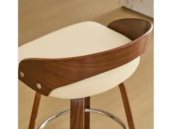 Juego de 2 taburetes de bar giratorios en PU con respaldo bajo - Beige y madera oscura