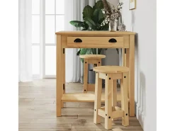 Juego de 2 taburetes de bar de madera maciza de pino