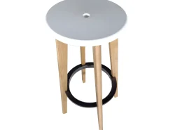 Juego de 2 taburetes de cocina y bar escandinavos redondos, altura de 76 cm, madera de haya clara KIBI (blanco)