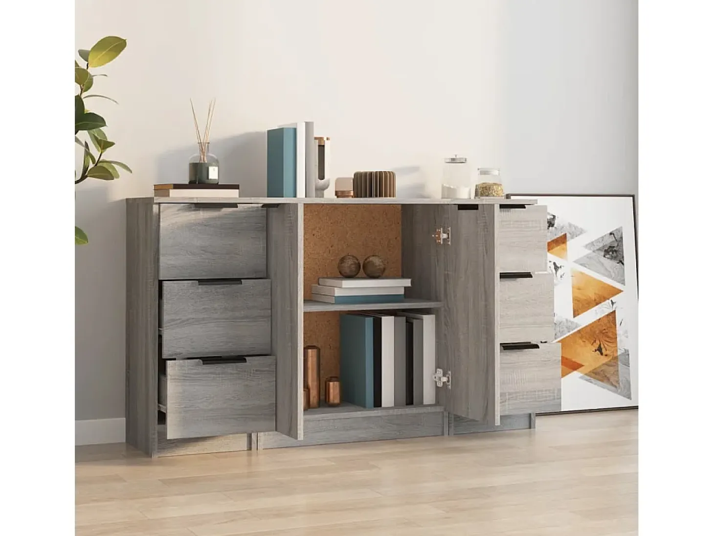 Juego de buffet de 3 piezas Sonoma gris Madera de ingeniería