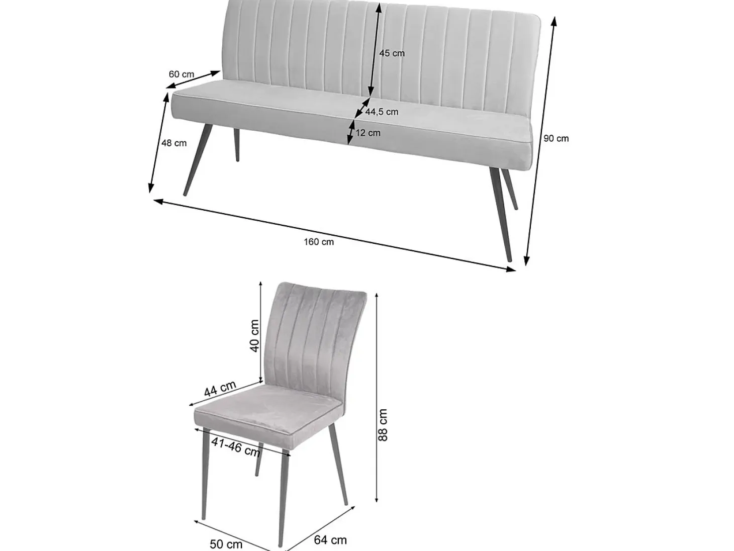 Juego de comedor MCW-K16 (5 piezas), gris claro