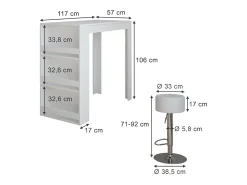 Juego de mesa de bar blanco 57x117x106 repose