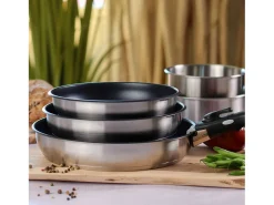 Juego de utensilios de cocina de acero inoxidable aptos para inducción - 6 piezas - Mango extraíble - Gris