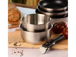 Juego de utensilios de cocina de acero inoxidable aptos para inducción - 6 piezas - Mango extraíble - Gris