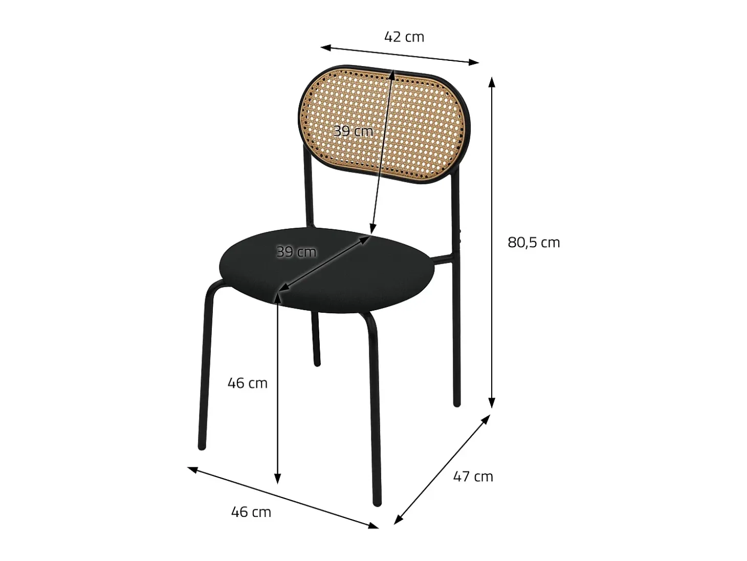 Juego de 2x Sillas de comedor/salón tapizadas negro asiento con respaldo curvado
