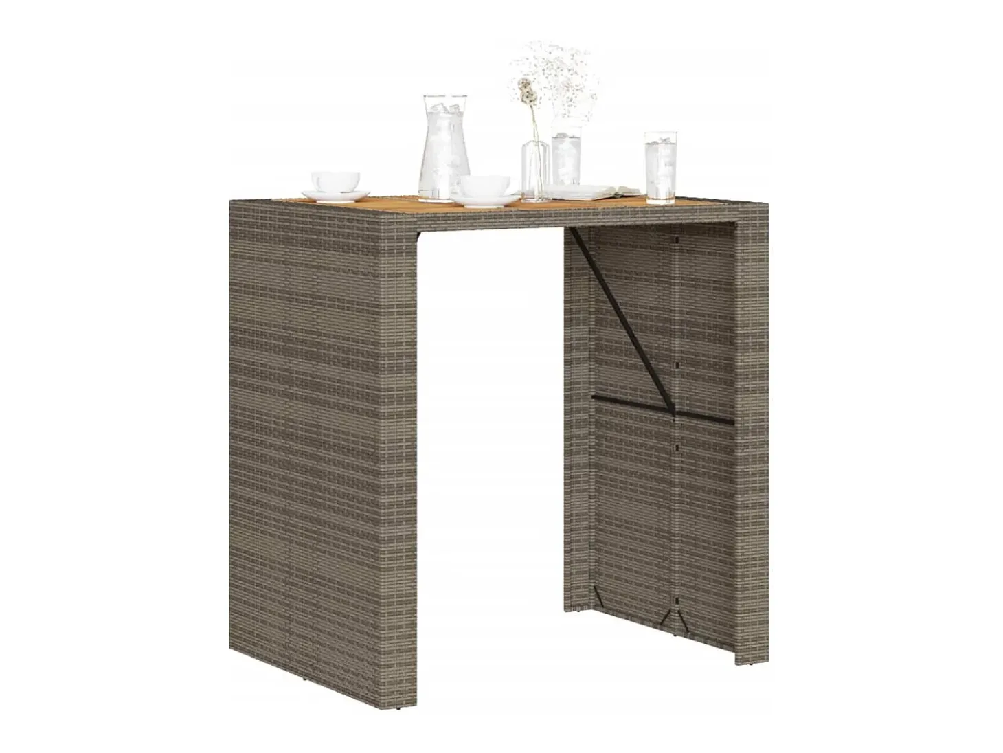 Karaca Mesa alta jardín superficie madera ratán PE gris 105x80x110 cm