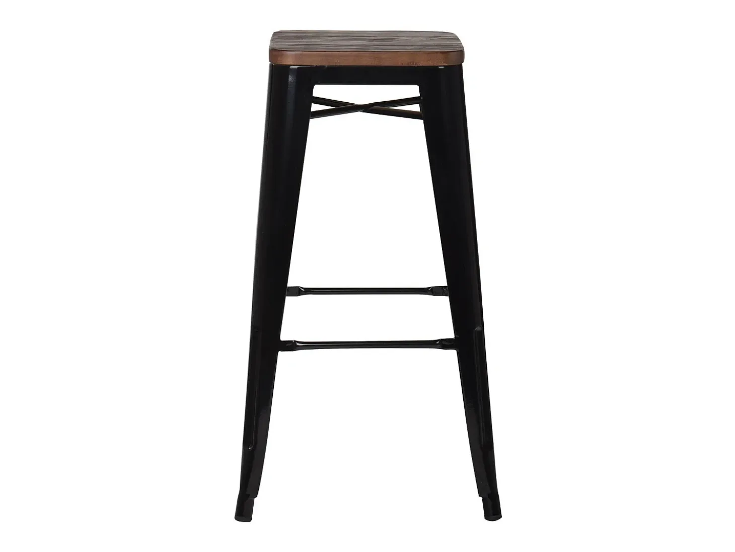 Kontoir Taburete de 76 cm de acero blanco brillante con asiento de pino macizo oscuro-Color Negro
