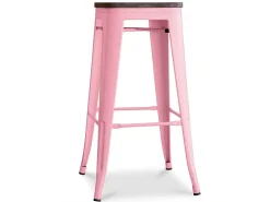 Kontoir Taburete de 76 cm de acero blanco brillante con asiento de pino macizo oscuro-Color Amarillo