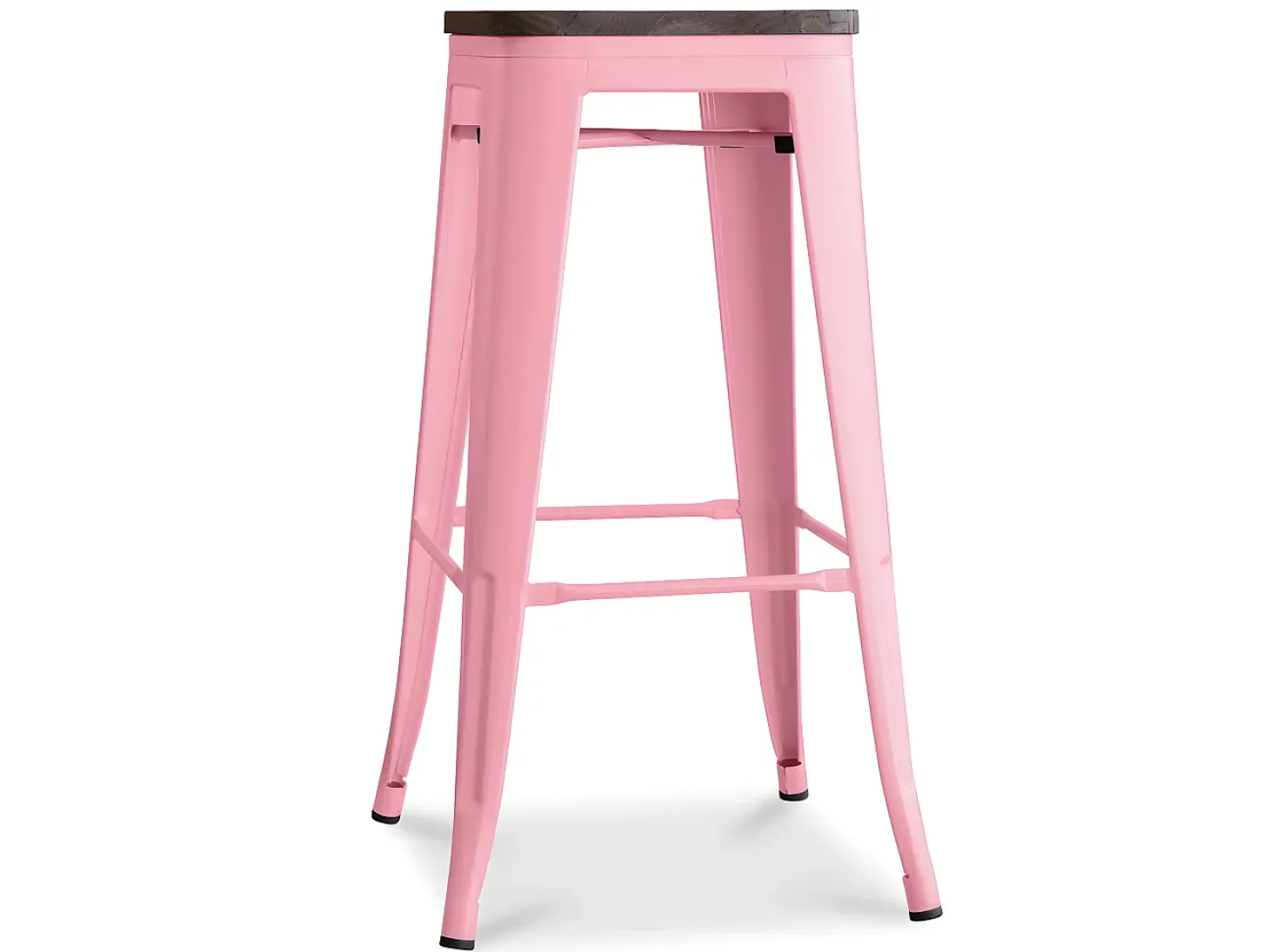 Kontoir Taburete de 76 cm de acero blanco brillante con asiento de pino macizo oscuro-Color Gris claro