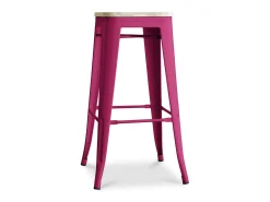 Kontoir Taburete de 76 cm de acero negro mate con asiento de pino macizo de color claro-Color Gris claro