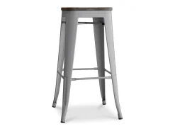Kontoir Taburete de 76 cm de acero blanco brillante con asiento de pino macizo oscuro-Color Gris oscuro