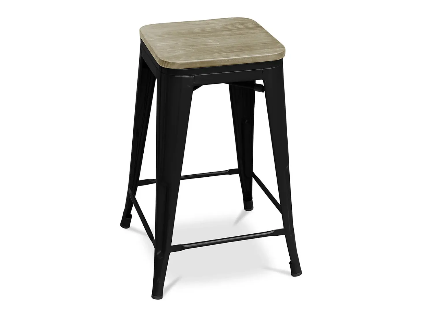 Kontoir Taburete de 76 cm de acero negro mate con asiento de pino macizo de color claro-Color Verde claro