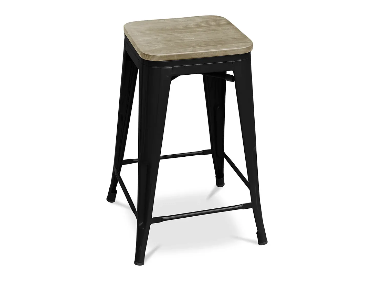 Kontoir Taburete de 76 cm de acero negro mate con asiento de pino macizo de color claro-Color Fucsia