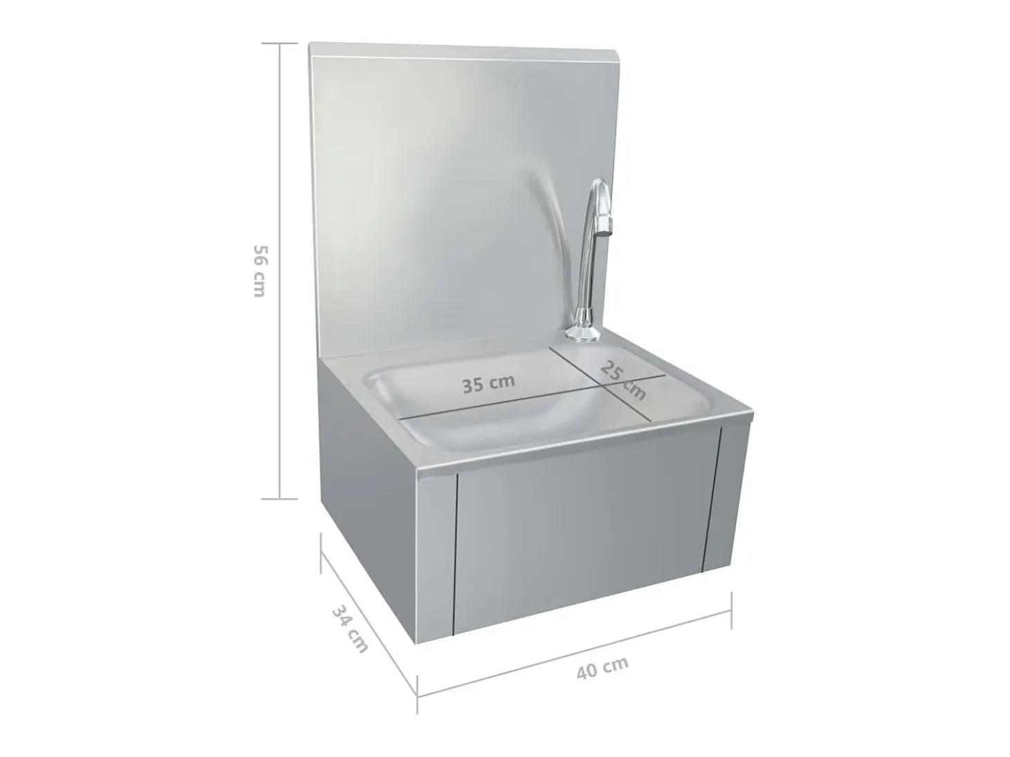 Lavabo de acero inoxidable con grifo y dispensador de jabón.