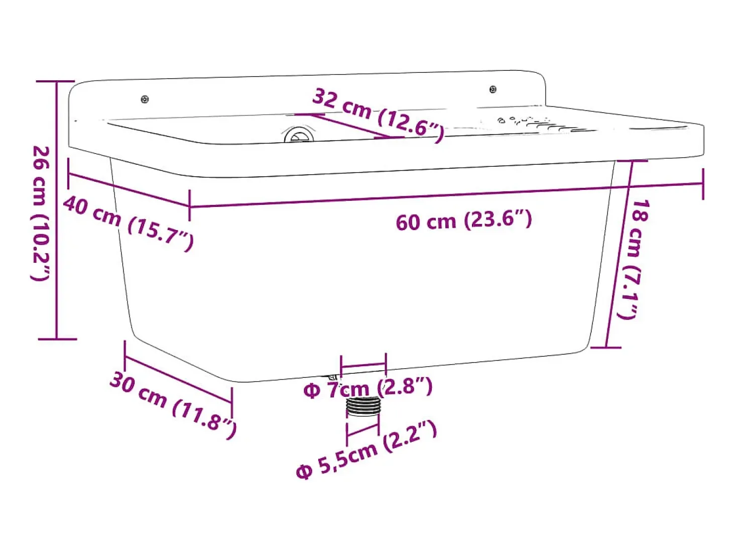 Lavabo de pared, gris, 60x40x28 cm, resina