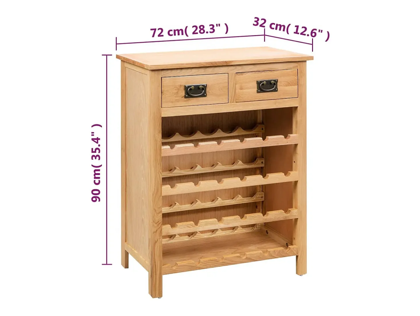 Lawrence John Mueble botellero de madera maciza de roble 72x32x90 cm