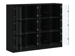 Librería con puertas negras 136x37x109 cm madera contrachapada