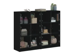 Librería con puertas negras 136x37x109 cm madera contrachapada