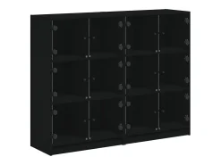 Librería con puertas negras 136x37x109 cm madera contrachapada