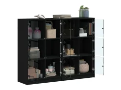 Librería con puertas negras 136x37x109 cm madera contrachapada