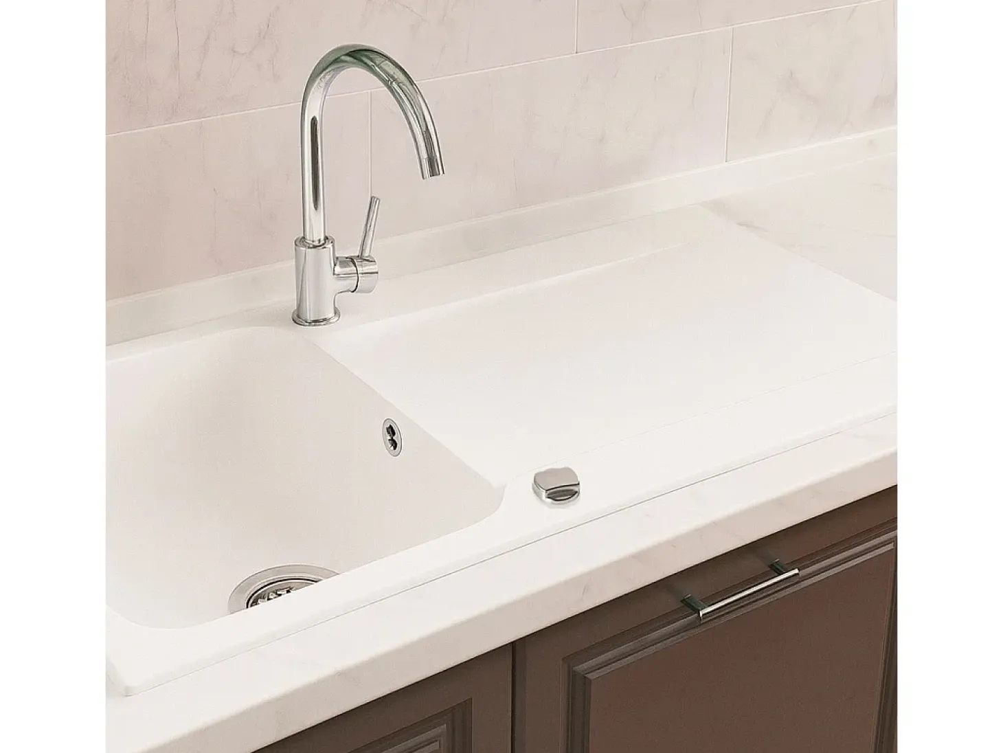 Lisse fregadero reversible 1 cubeta grande 1 escurridor en resina blanca Essebagno