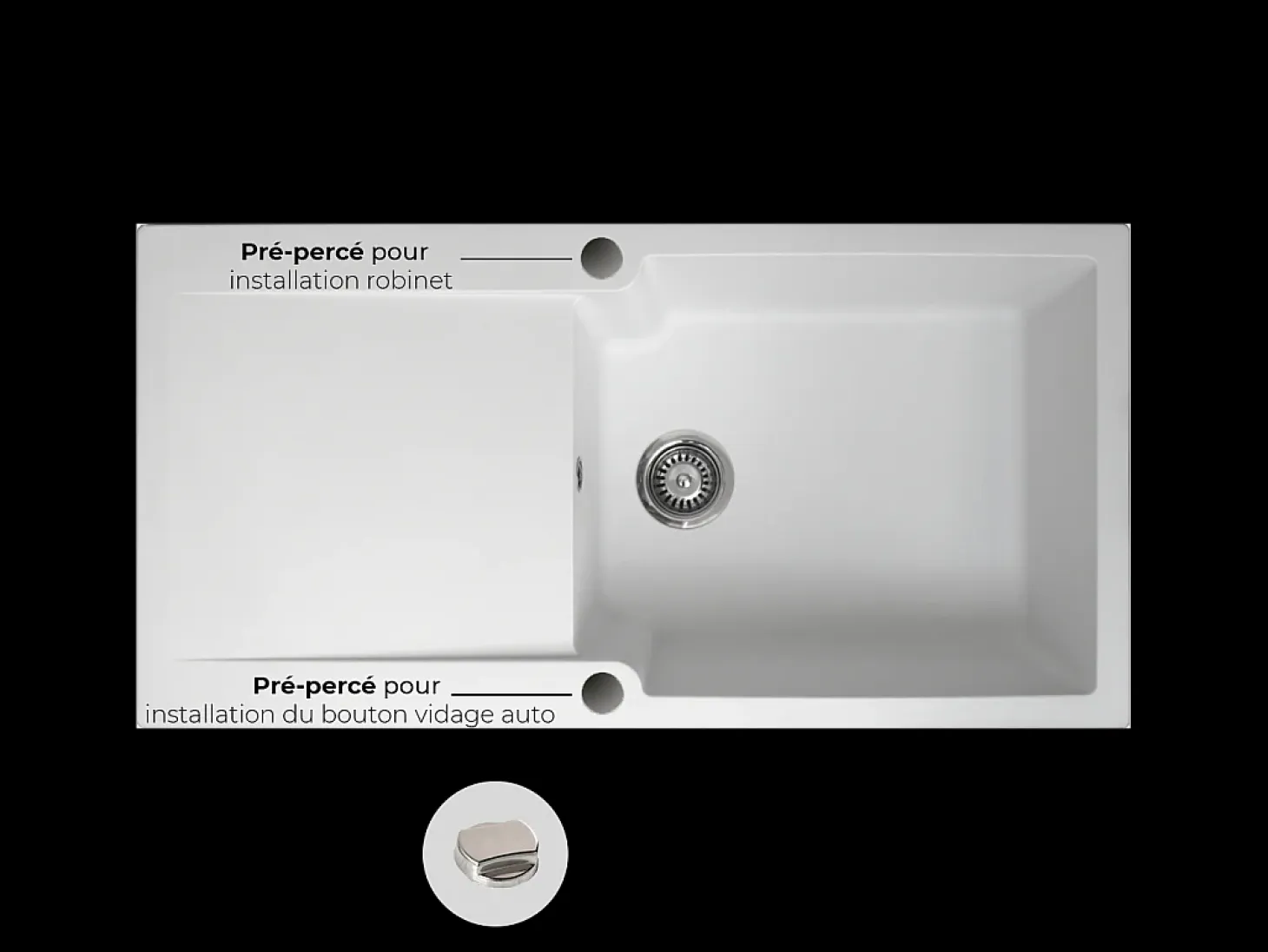 Lisse fregadero reversible 1 cubeta grande 1 escurridor en resina blanca Essebagno