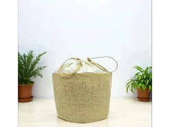 Lote de 10 bolsas redondas de yute con cierre de cordón h 26 cm x 25 cm resistentes