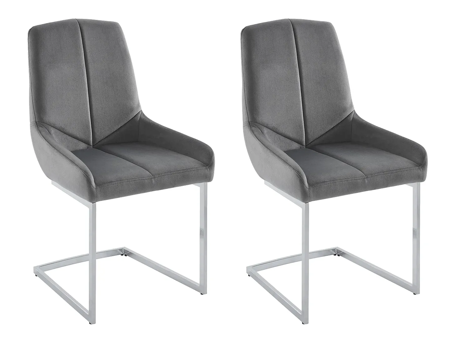 Lote de 2 sillas cantilever de terciopelo y metal cromado - Gris - BERLONA
