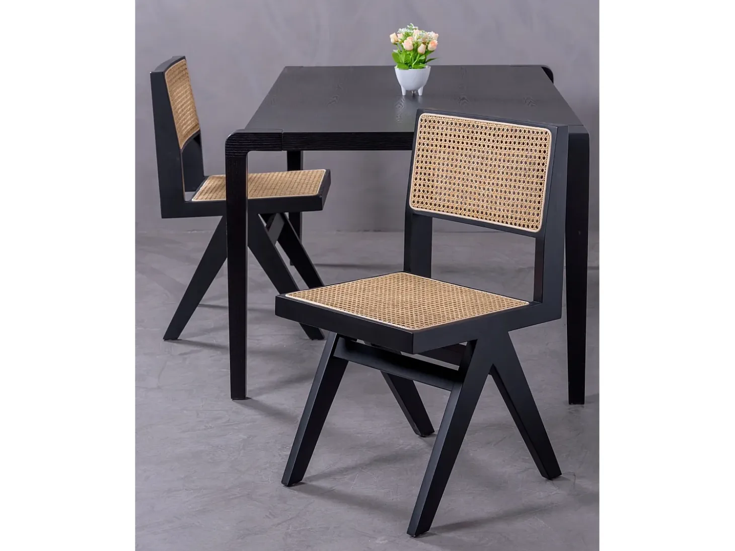 Lote de 2 sillas clásicas en madera y ratán natural - Compass - Negro