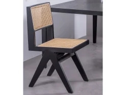 Lote de 2 sillas clásicas en madera y ratán natural - Compass - Negro