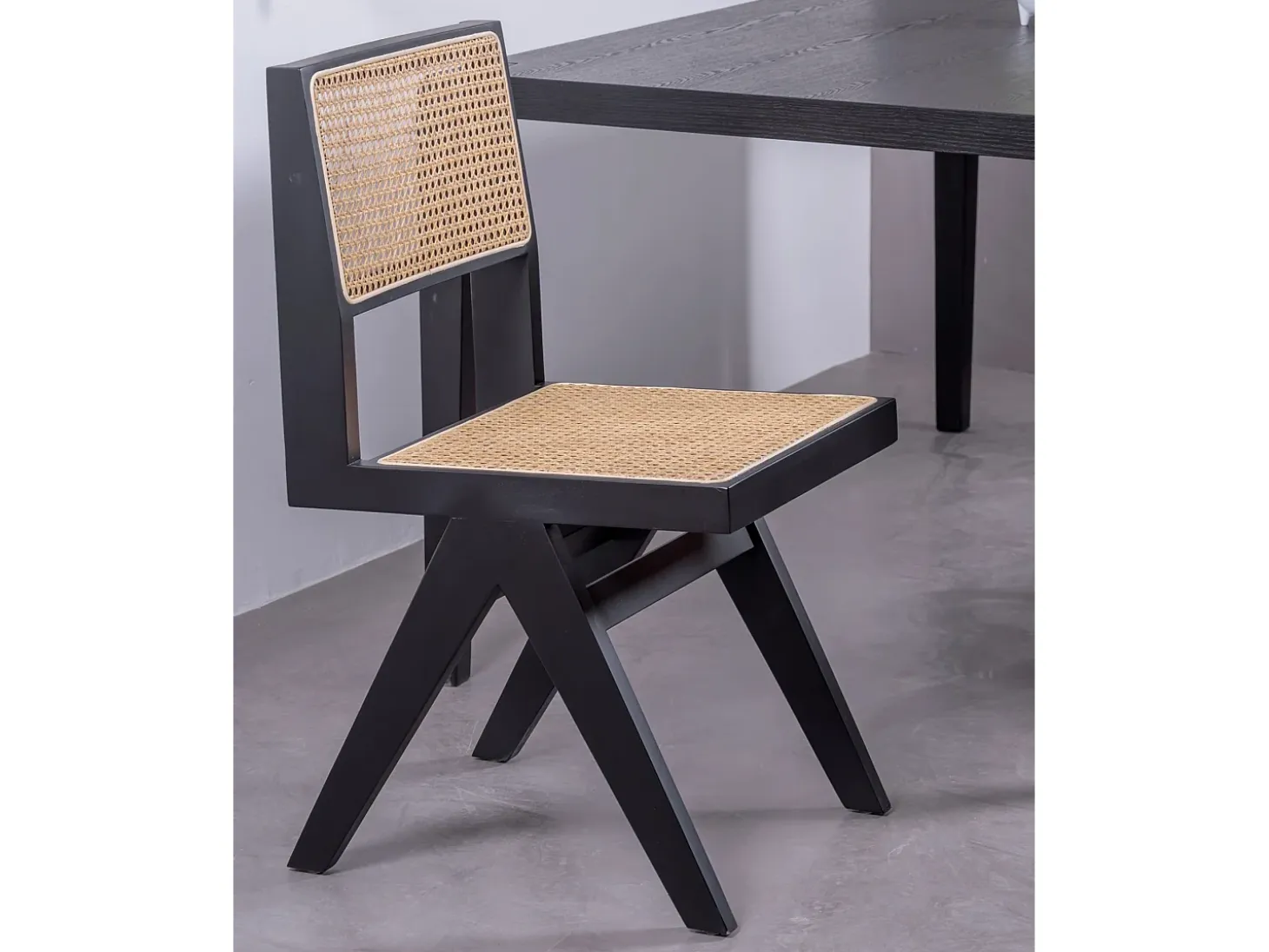 Lote de 2 sillas clásicas en madera y ratán natural - Compass - Negro