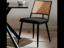 Lote de 4 sillas con mimbre natural y estructura de metal negro L47 cm - SCHILLER