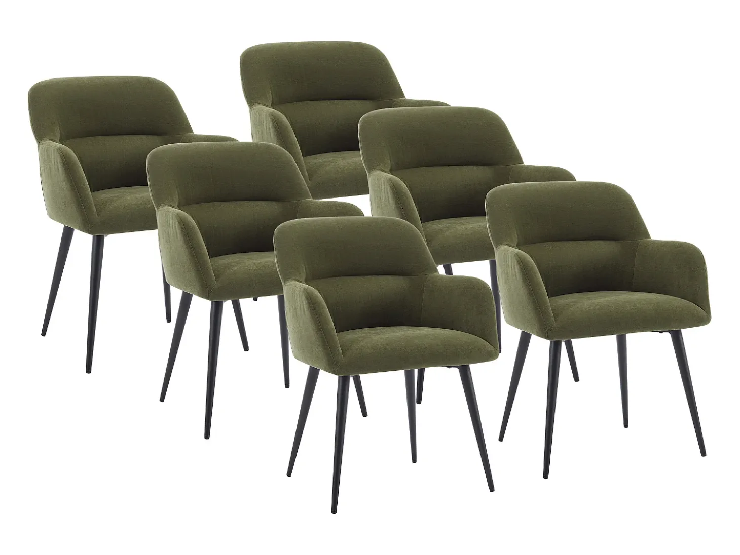 Lote de 6 sillas con reposabrazos de tela y metal negro - Verde - HEKA