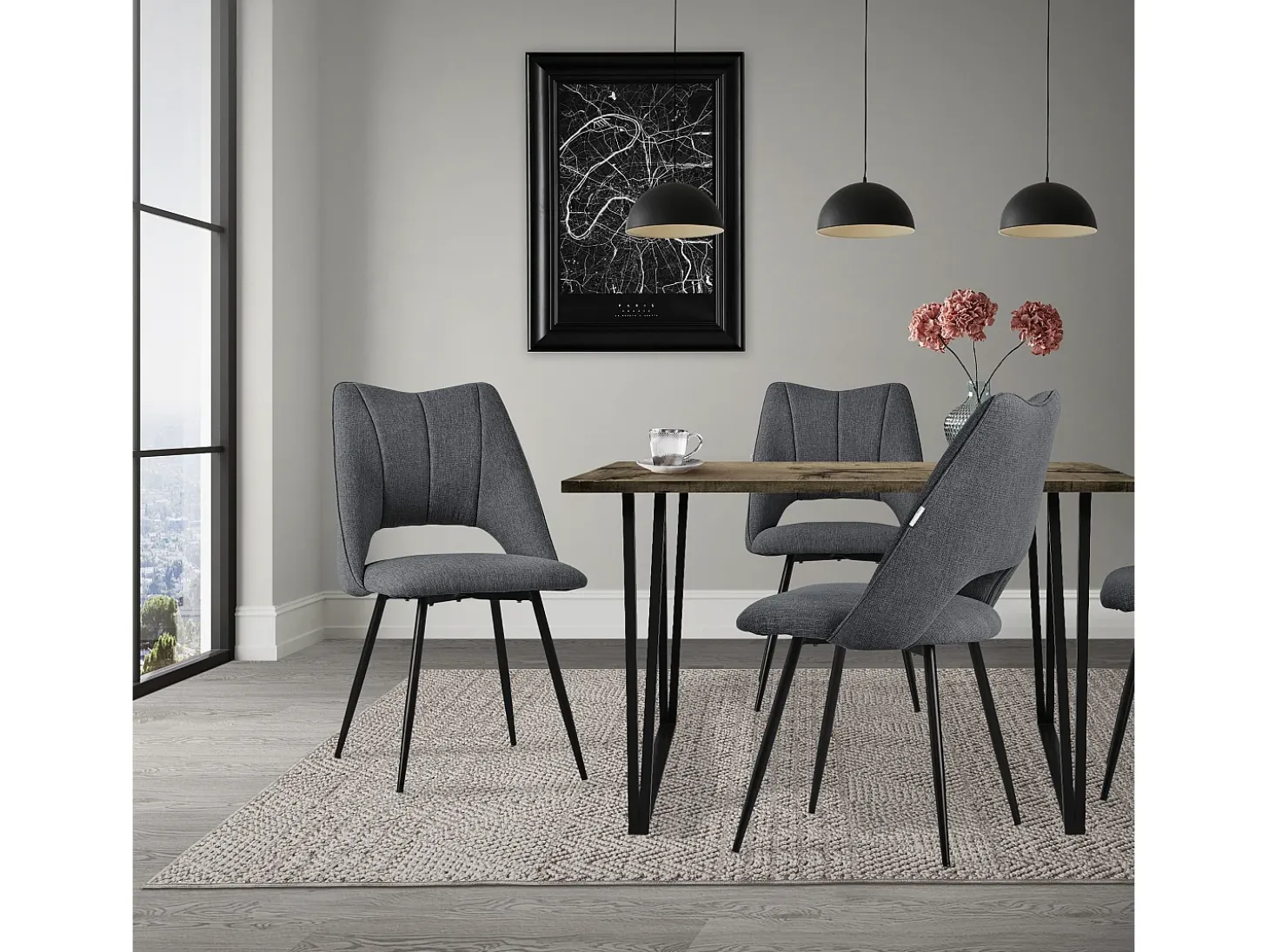 Lote de 2 sillas de comedor silla de cocina silla de salón respaldo tapizado gris