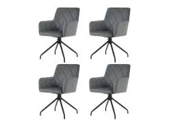 Lote de 4 sillas de comedor giratorias 360° con motivo de rombos, sillones tapizados, sillón moderno, terciopelo, gris antracita