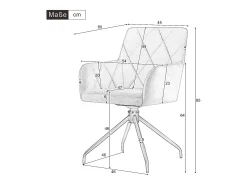 Lote de 4 sillas de comedor giratorias 360° con motivo de rombos, sillones tapizados, sillón moderno, terciopelo, gris antracita