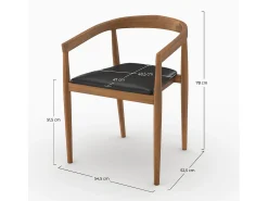 Lote de 2 sillas de madera de teca barnizada y asiento de cuero negro - Bali