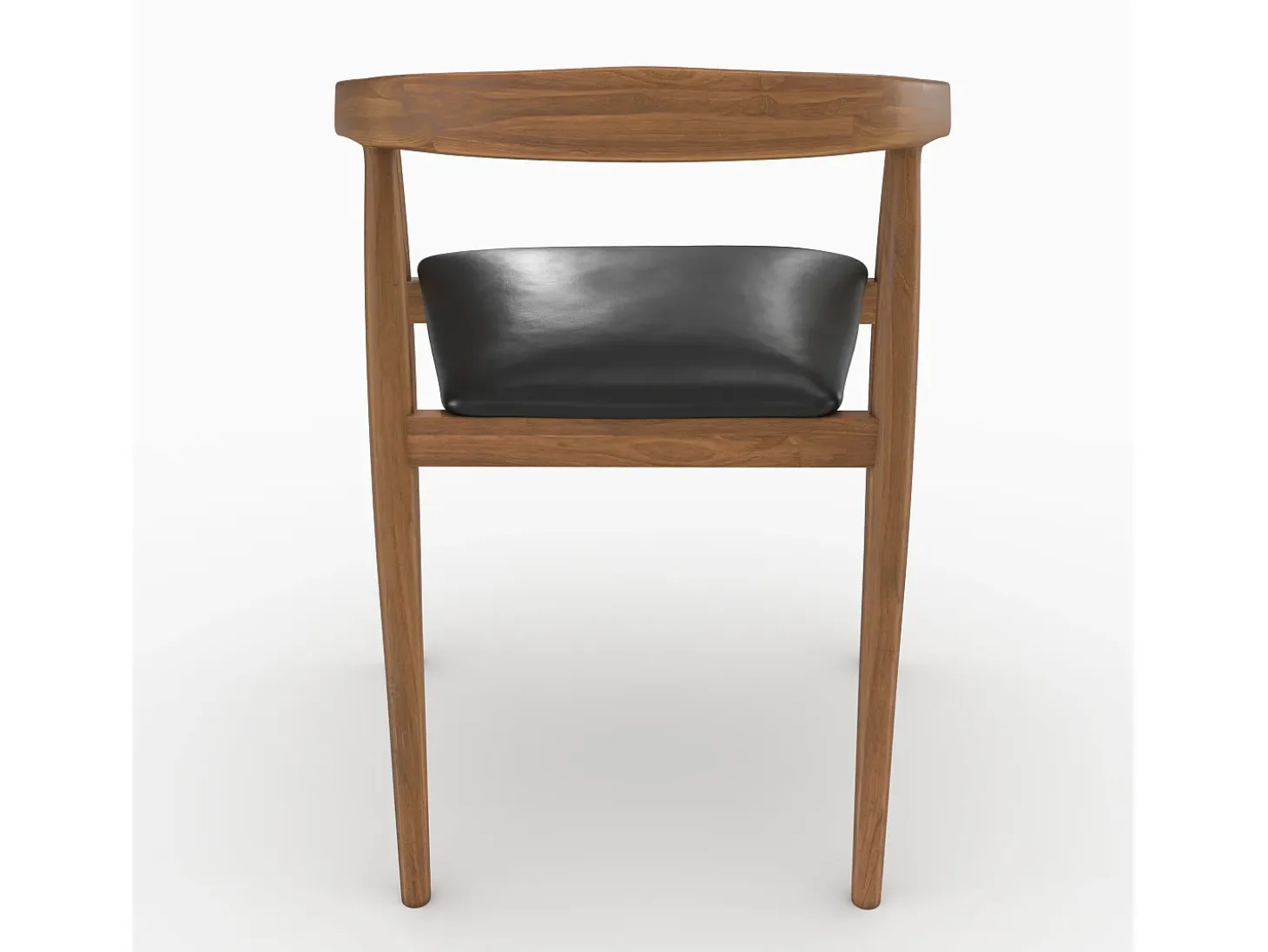 Lote de 2 sillas de madera de teca barnizada y asiento de cuero negro - Bali