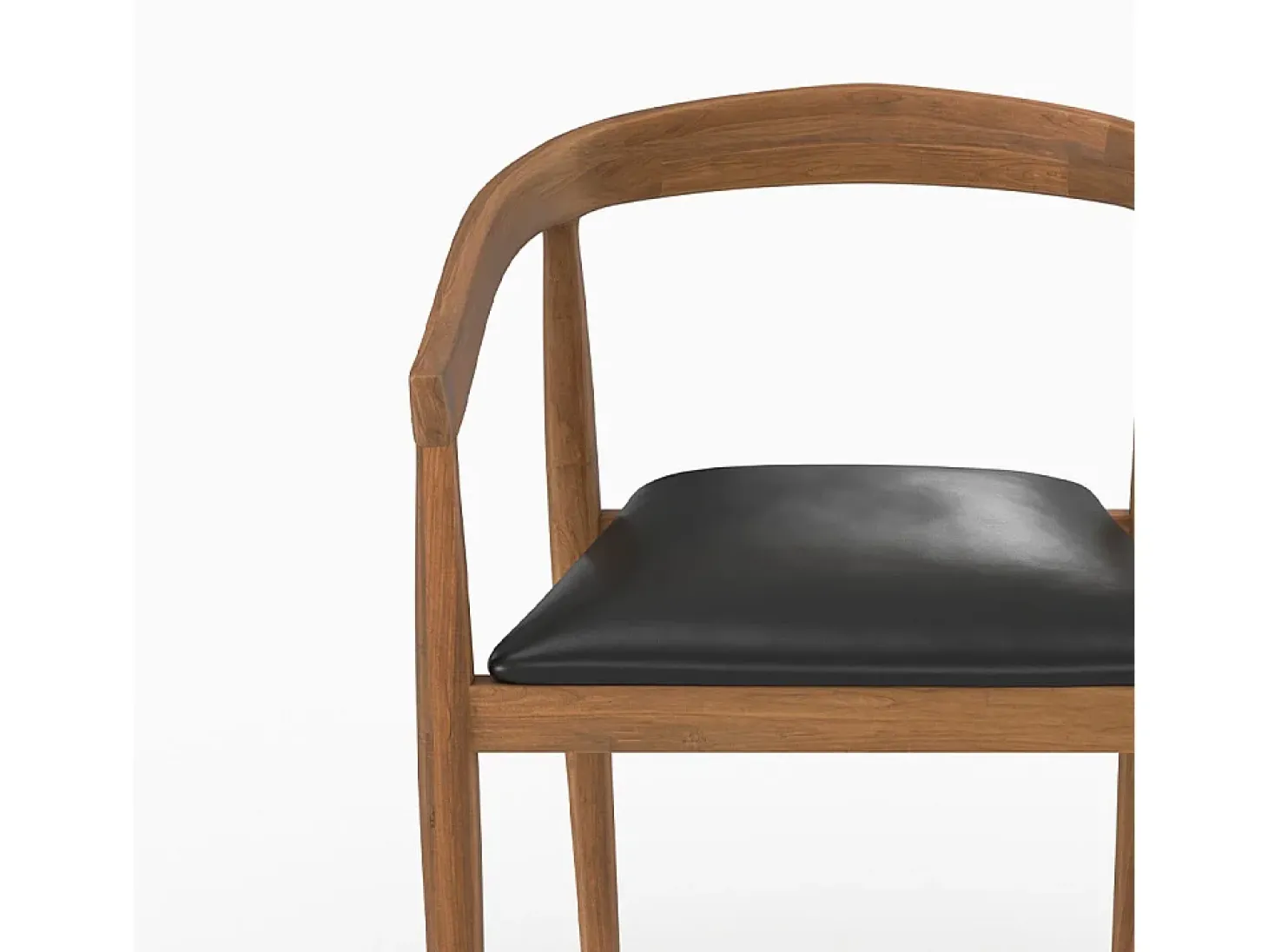 Lote de 2 sillas de madera de teca barnizada y asiento de cuero negro - Bali