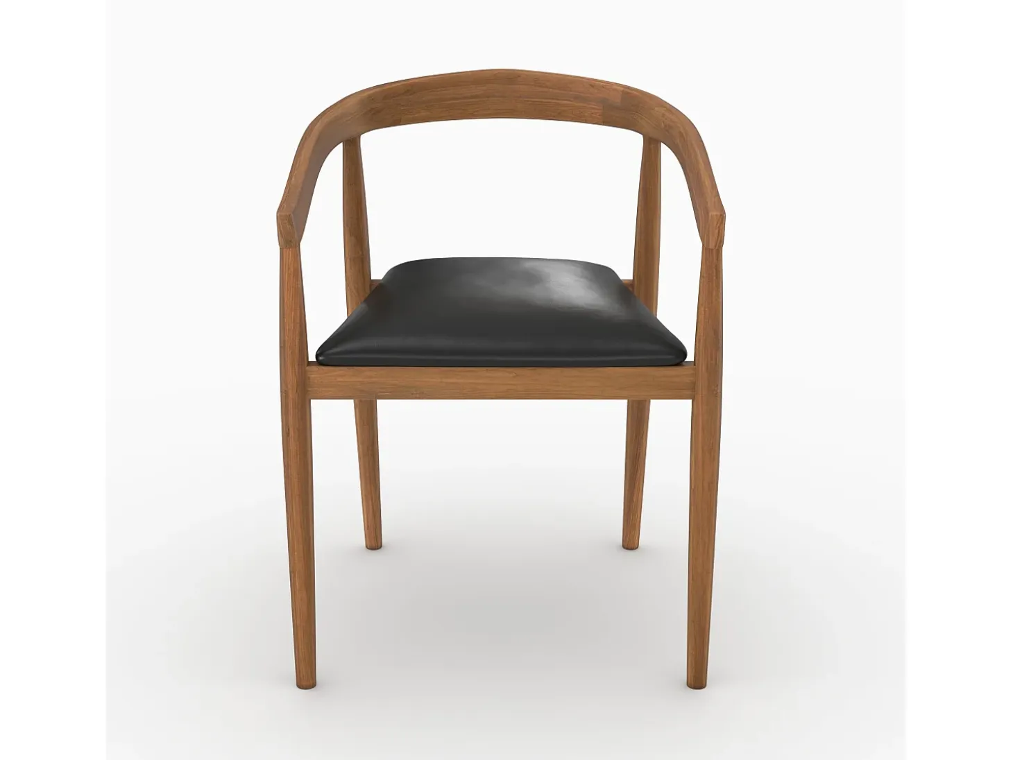 Lote de 2 sillas de madera de teca barnizada y asiento de cuero negro - Bali