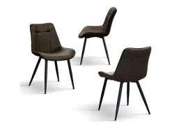 Lote de 4 sillas de piel sintética color castaño y patas de metal negro - BRUSELAS