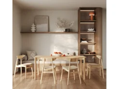 Lote de 2 sillas de tela beige y madera de caucho - Josette