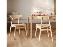 Lote de 2 sillas de tela beige y madera de caucho - Josette