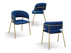 Lote de 2 sillas de tela efecto terciopelo azul, estructura dorada - ORCHIES