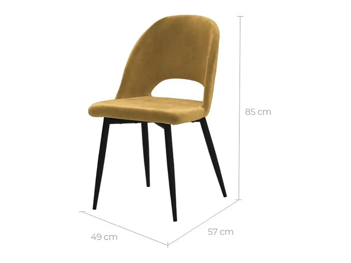 Lote de 2 sillas de terciopelo amarillo con patas de metal negro