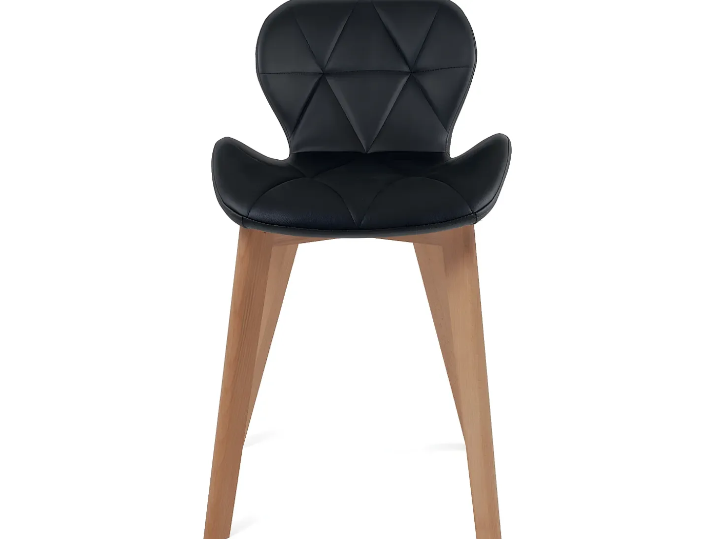 Lote de 2 sillas escandinavas para salón y comedor, asiento acolchado de cuero sintético acolchado, patas de madera de haya clara FATI (negro)
