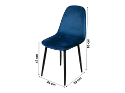 Lote de 4 sillas LOLY, asiento y respaldo en terciopelo azul, estructura de metal negro.